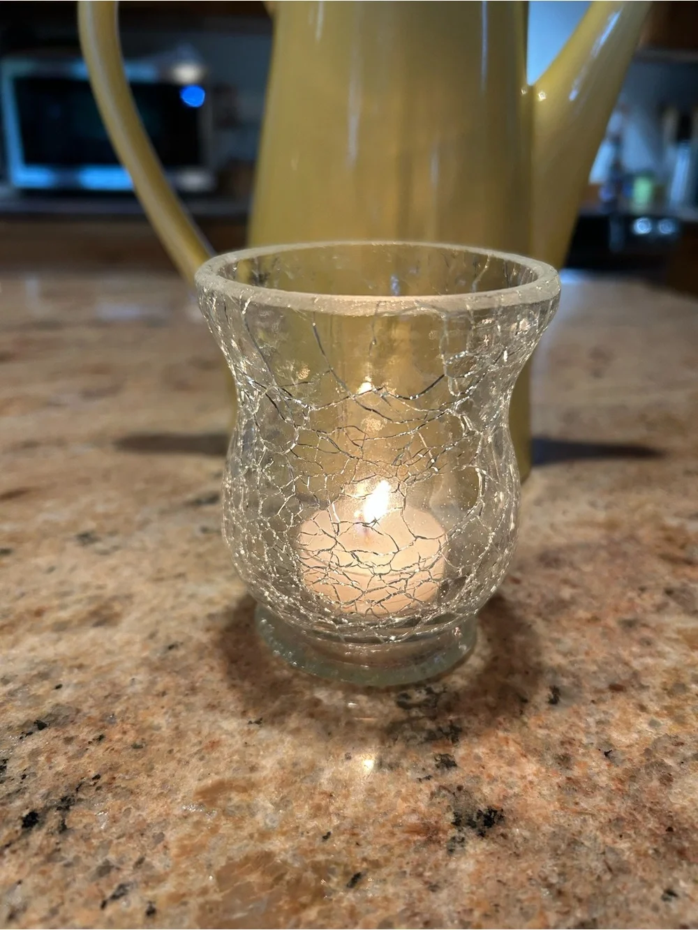 Yankee Candle Accents Hurricane Style Crackle Glass (2) Votive Holders 4”Hx3”W